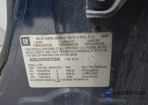 2008 Saturn Vue 4-Cyl Xe из США, поврежденный, VIN 3GSCL33PX8S723846